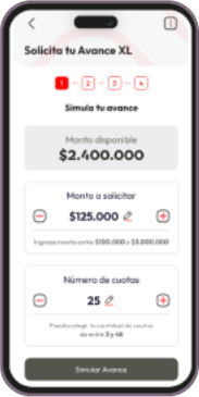 Pantalla de solicitud de avance